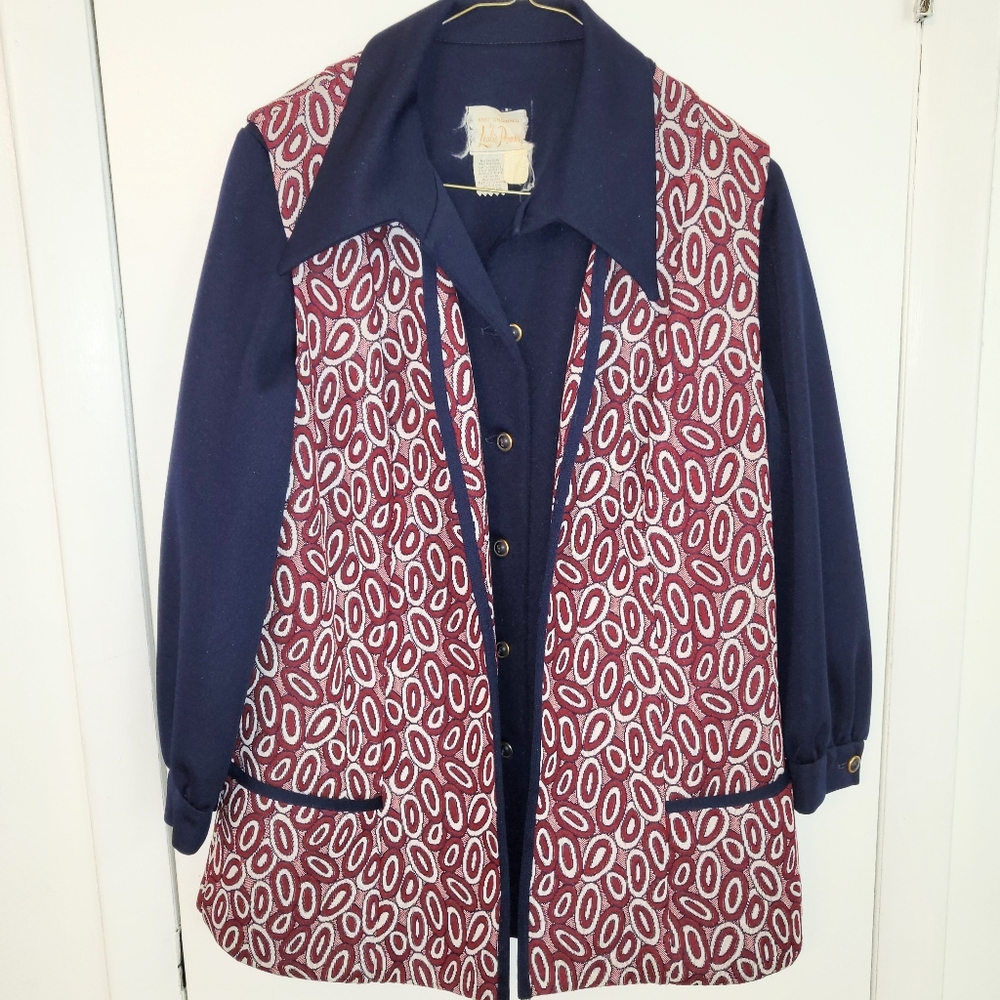 Vintage Abstract Print Longline Lagenlook Vest and Shirt